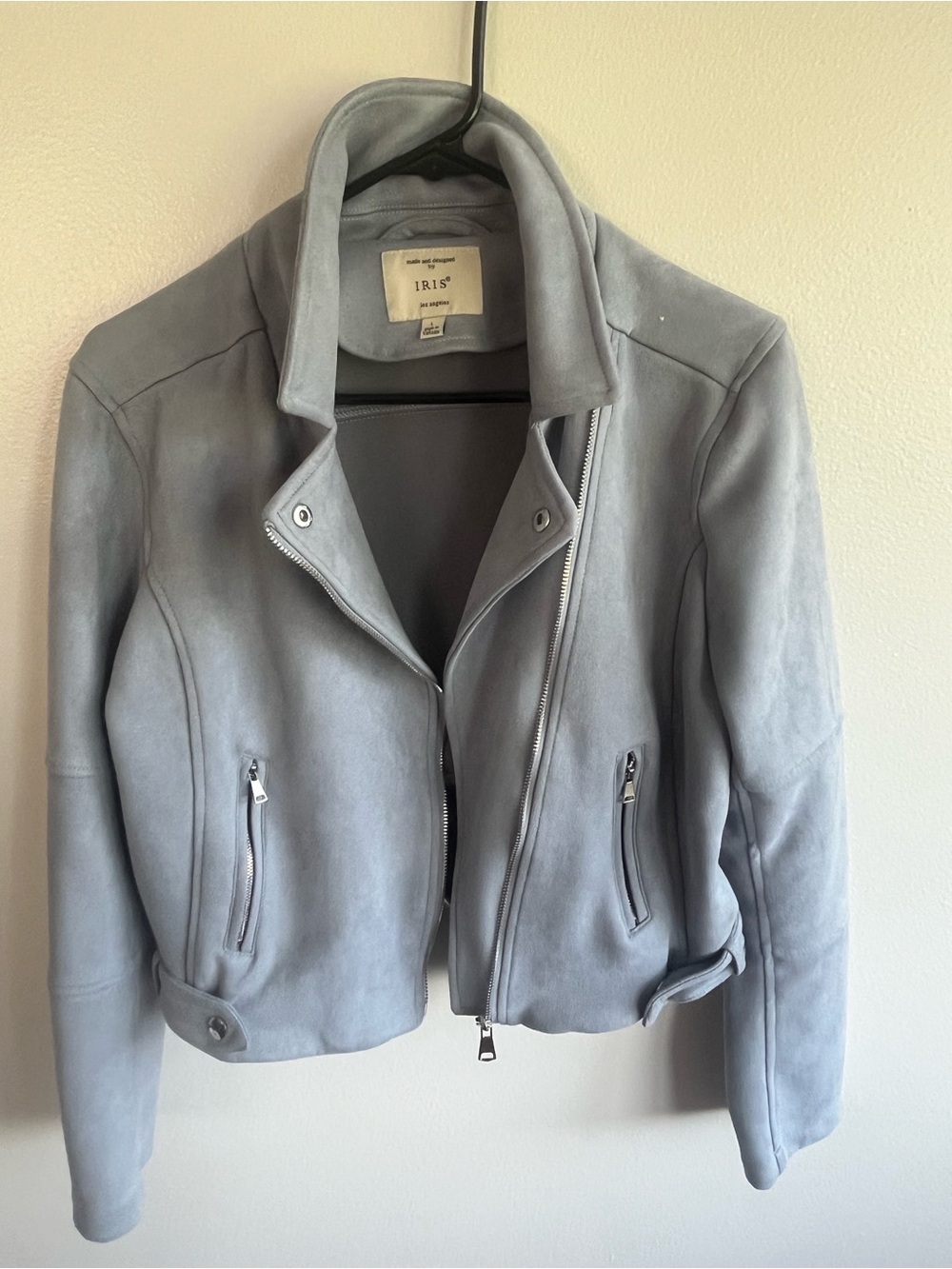 IRIS Light Blue Suede Moto Jacket